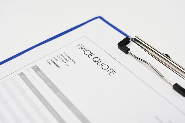 Price quote document. Close-up view of quotation. Commercial documentary